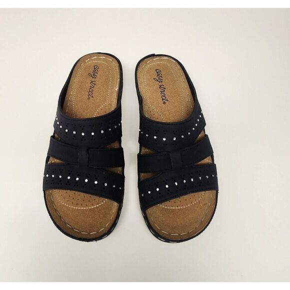 Easy Street Riley Ladies Slip On Sandals Riley Blue Rhinestones Size 6.5M - Picture 4 of 10